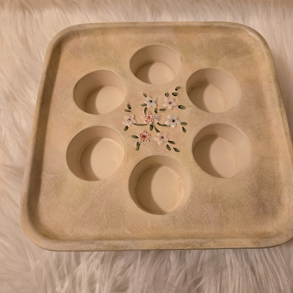 Vintage 90s PartyLite Six Tealight Candle Holder Ceramic Floral Antique Finish